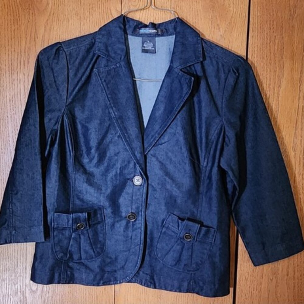 Women's French Cuff Blue Jean Blazer Large w/ Pockets Super